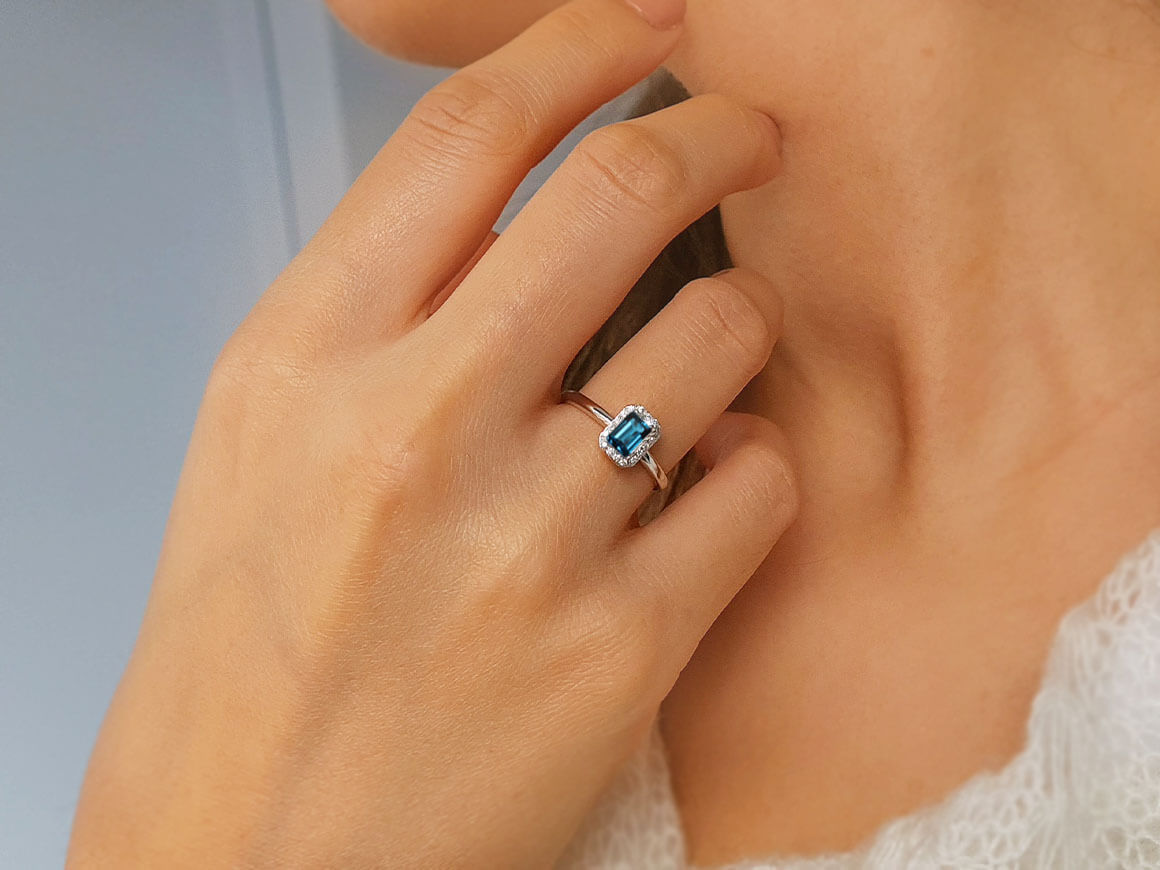 Diamond and Emerald Cut London Blue Topaz Ring