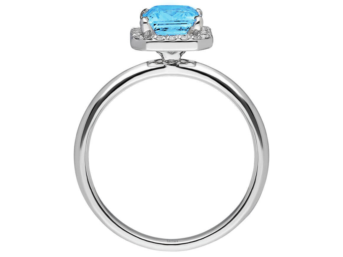Diamant und Emerald Cut Blauer Topas Ring - handgefertigter Diamantschmuck aus Feingold | Sirius Diamant