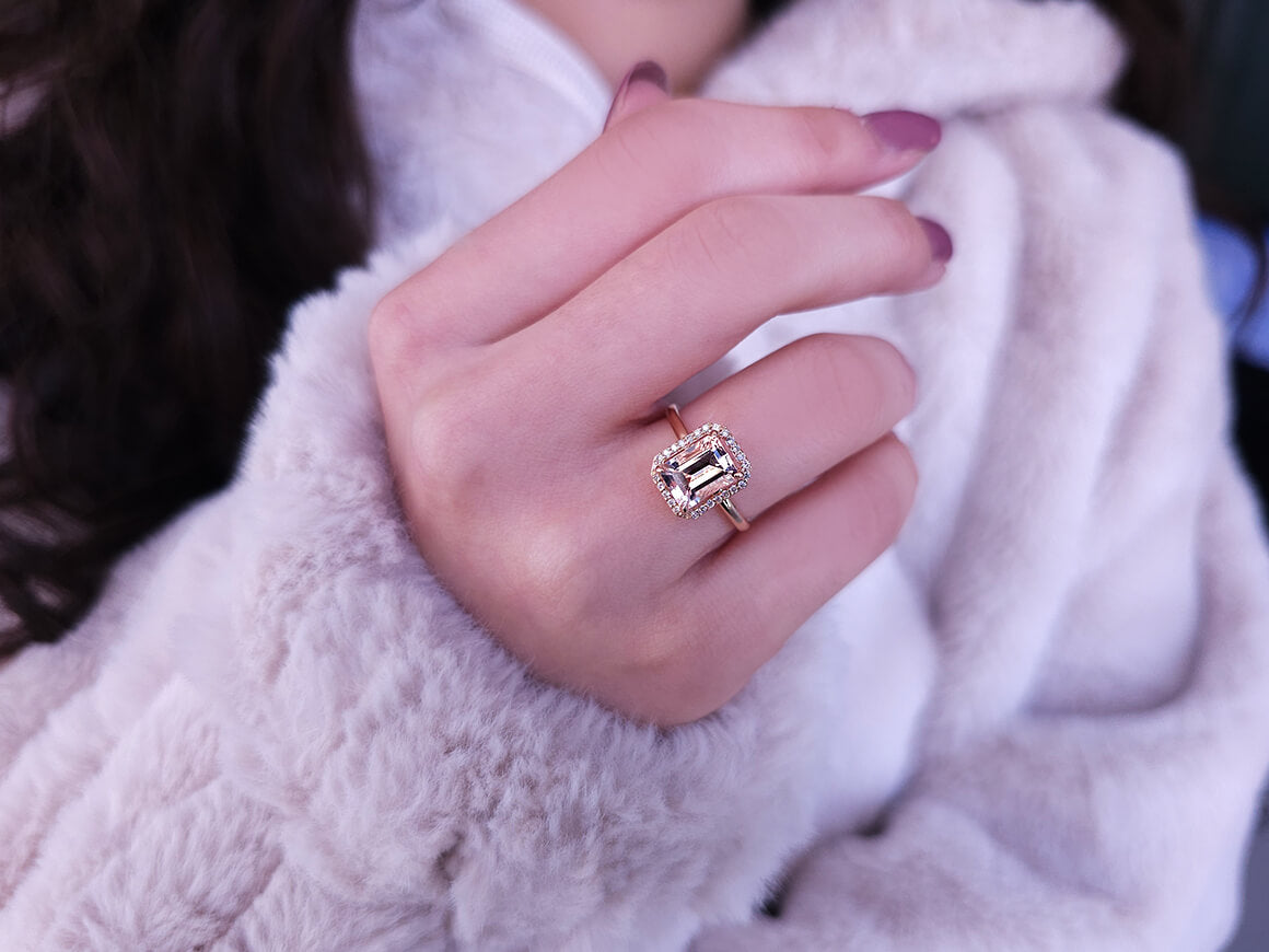 Diamond and Emerald Cut Morganite Ring