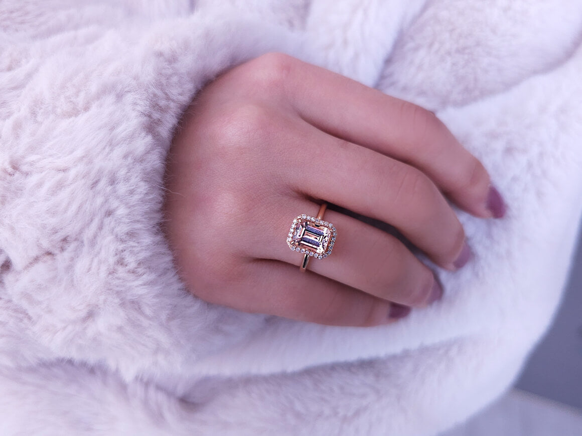 Diamond and Emerald Cut Morganite Ring