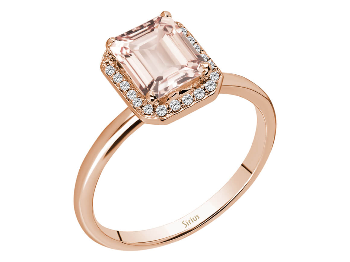 Diamant und Emerald Cut Morganit Ring - handgefertigter Diamantschmuck aus Feingold | Sirius Diamant