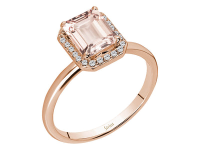 Diamond and Emerald Cut Morganite Ring