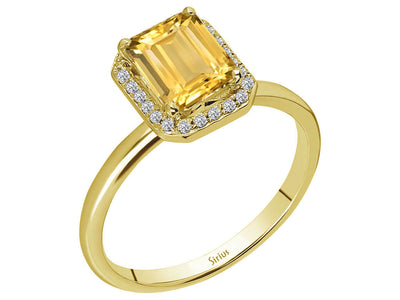 Diamond and Emerald Cut Citrine Ring