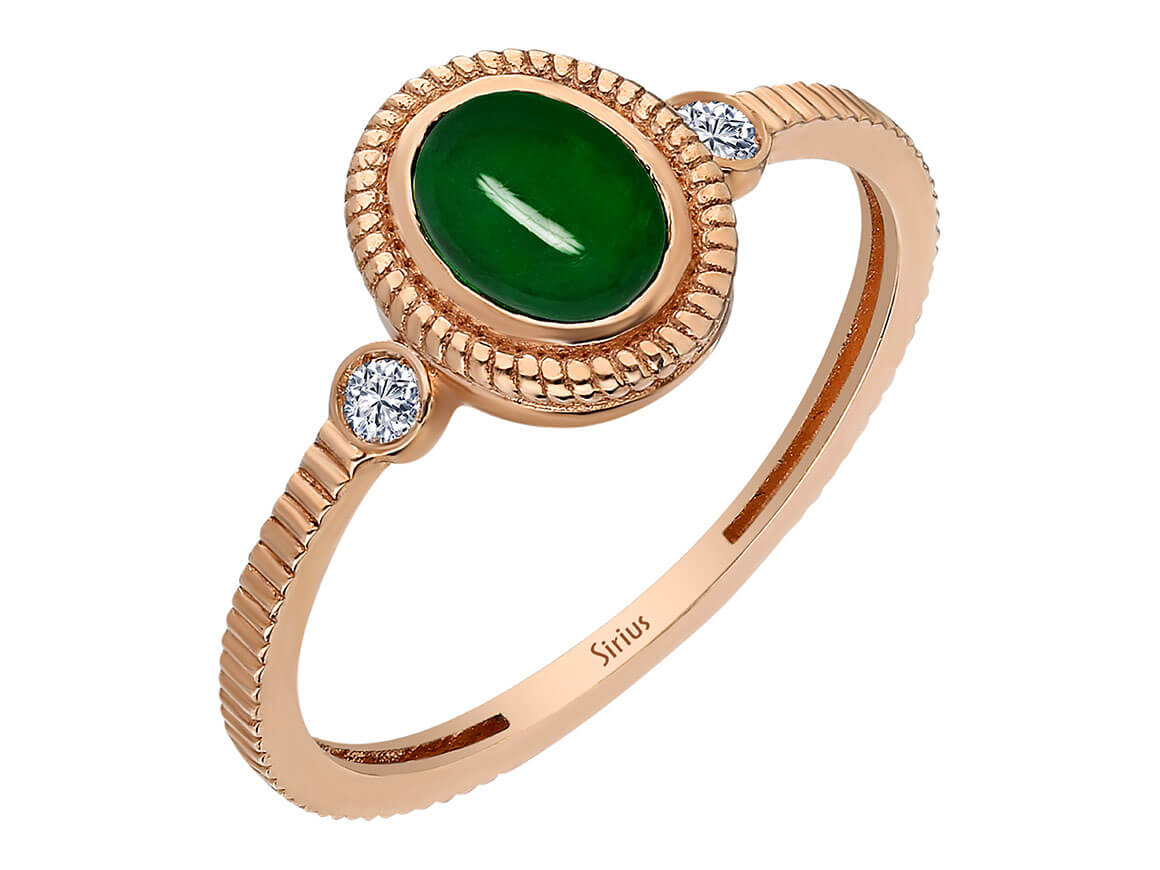 Diamond and cabochon-cut emerald ring