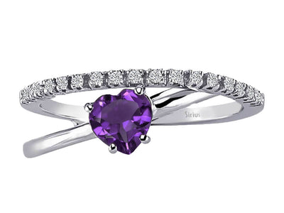 Diamond and heart-cut amethyst ring in 14-carat white gold