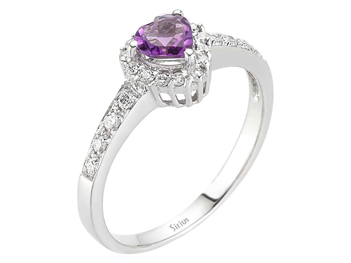 Diamond and Heart Cut Amethyst Ring