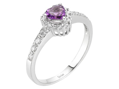 Diamond and Heart Cut Amethyst Ring