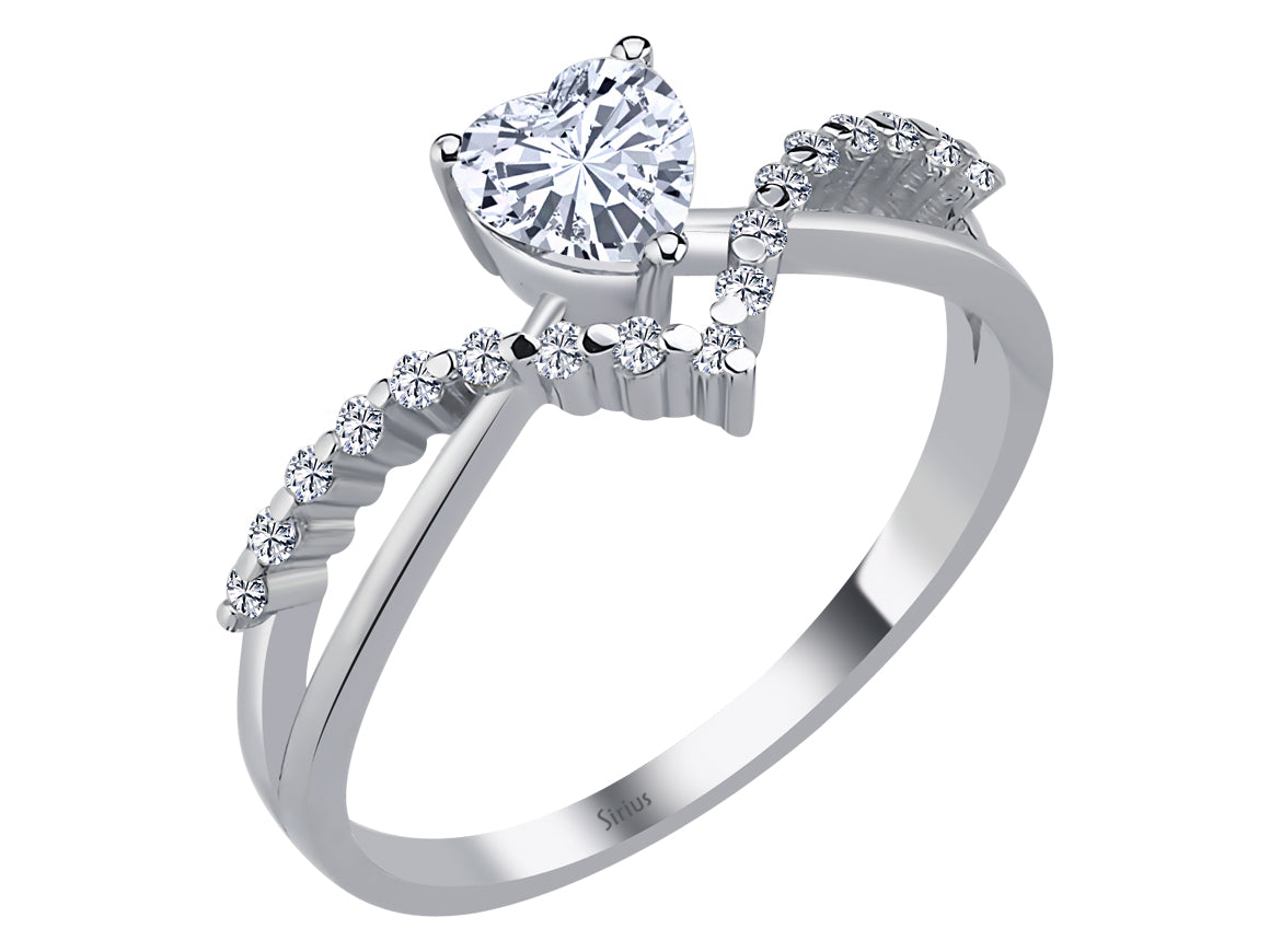Ring mit Diamanten und weißem Topas in Herzform - handgefertigter Diamantschmuck aus Feingold | Sirius Diamant