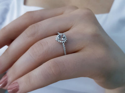 Diamond and Heart Cut White Topaz Ring