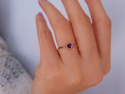 Diamond and Heart Cut Amethyst Ring