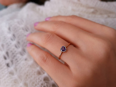 Diamond and Heart Cut Amethyst Ring