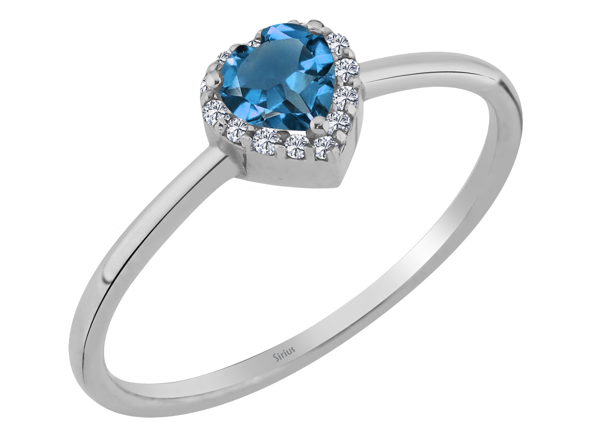Diamant- und Herz-Ring Amare mit blauem Topas – handgefertigter Diamantschmuck aus Feingold | Sirius Diamant