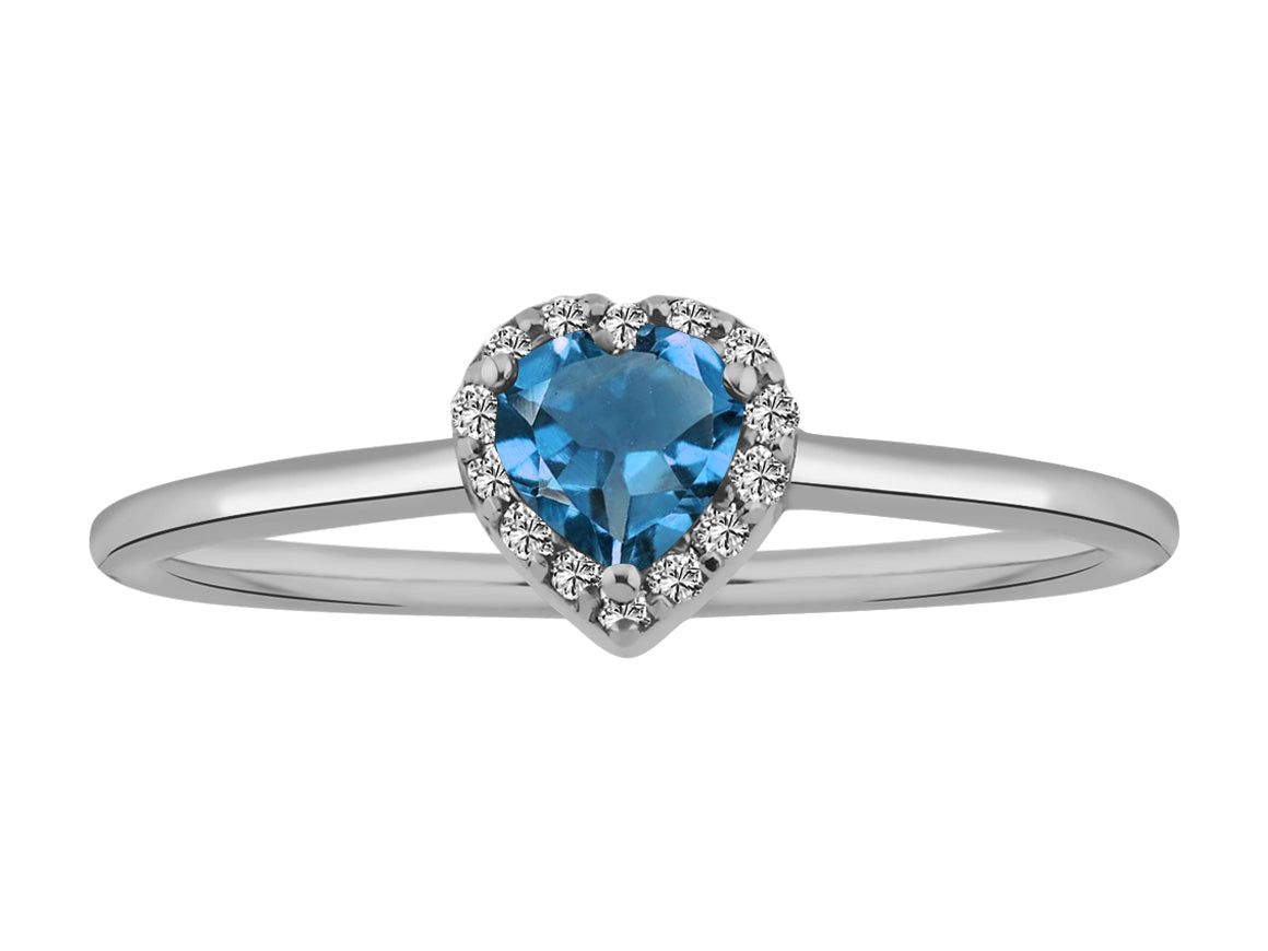 Amare diamond and heart ring with blue topaz