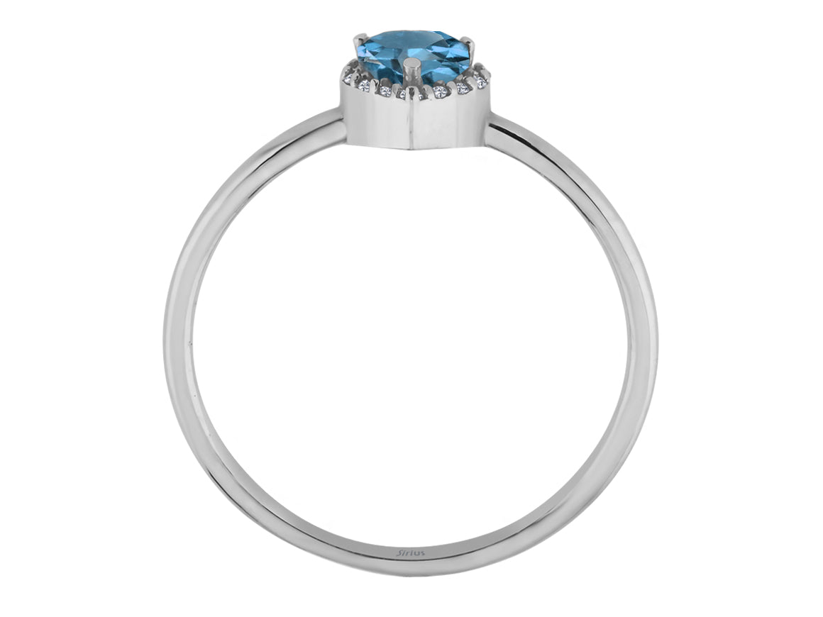 Diamant- und Herz-Ring Amare mit blauem Topas – handgefertigter Diamantschmuck aus Feingold | Sirius Diamant