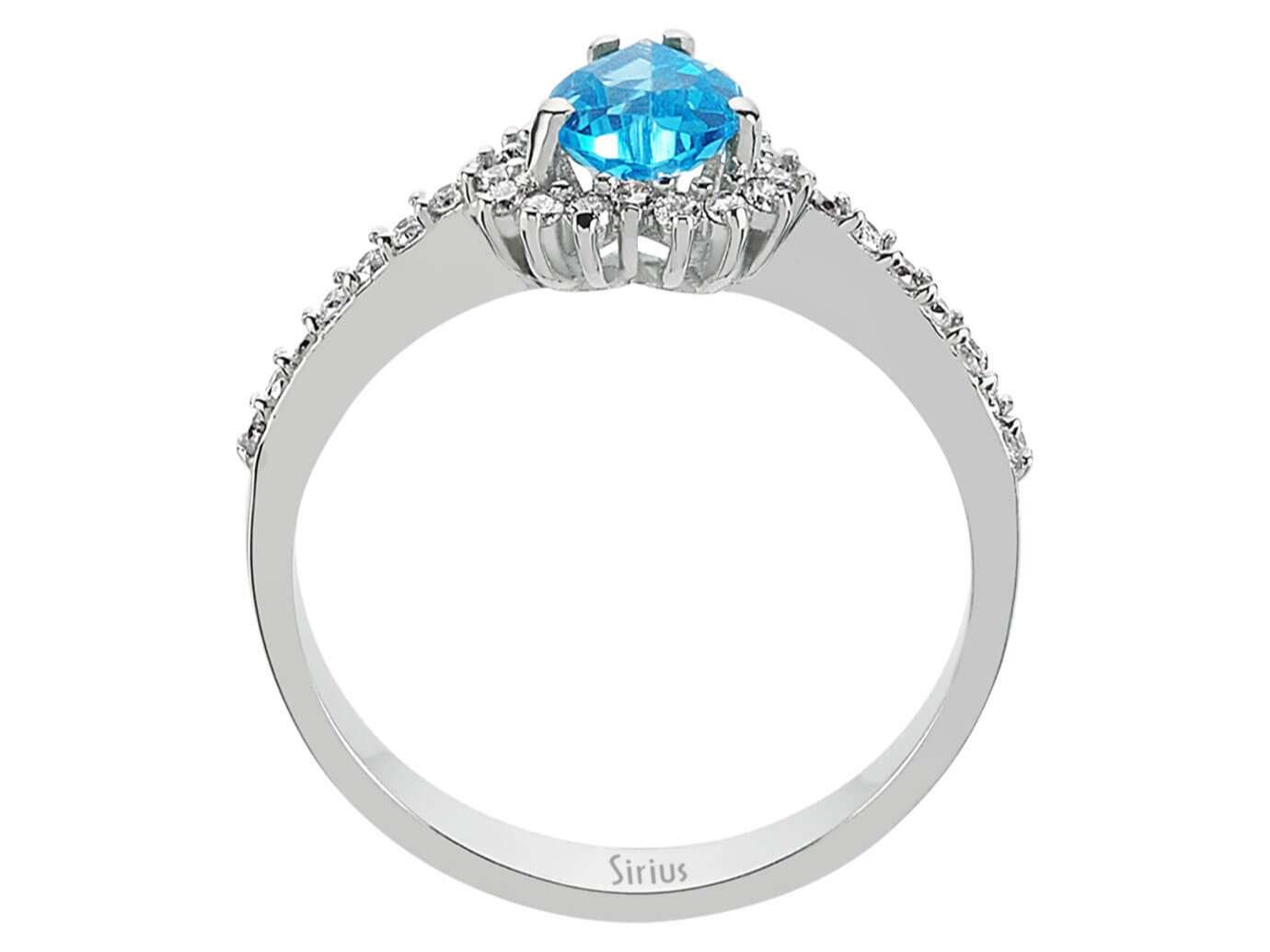 Diamond and heart cut blue topaz jewelry set in 14 K white gold