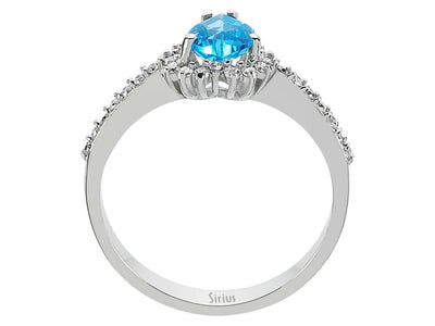 Diamond and heart cut blue topaz jewelry set in 14 K white gold