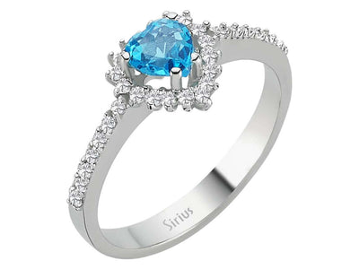 Diamond and heart cut blue topaz jewelry set in 14 K white gold