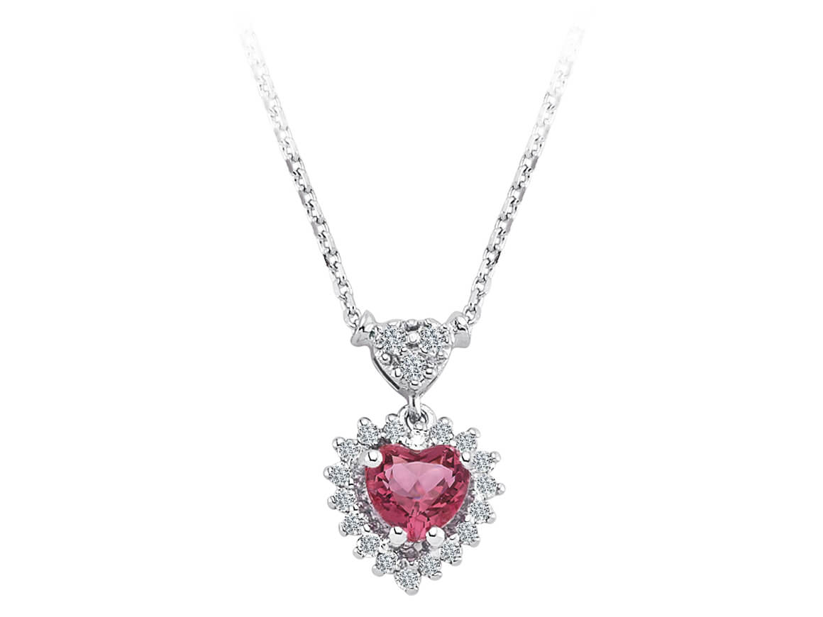 Collier en tourmaline rose avec diamant et cœur