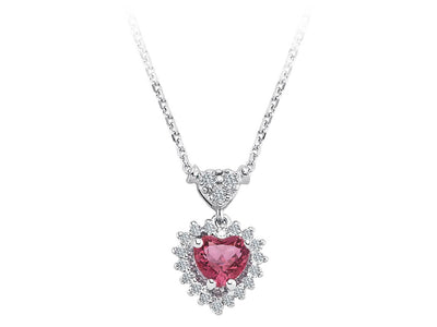 Collier en tourmaline rose avec diamant et cœur