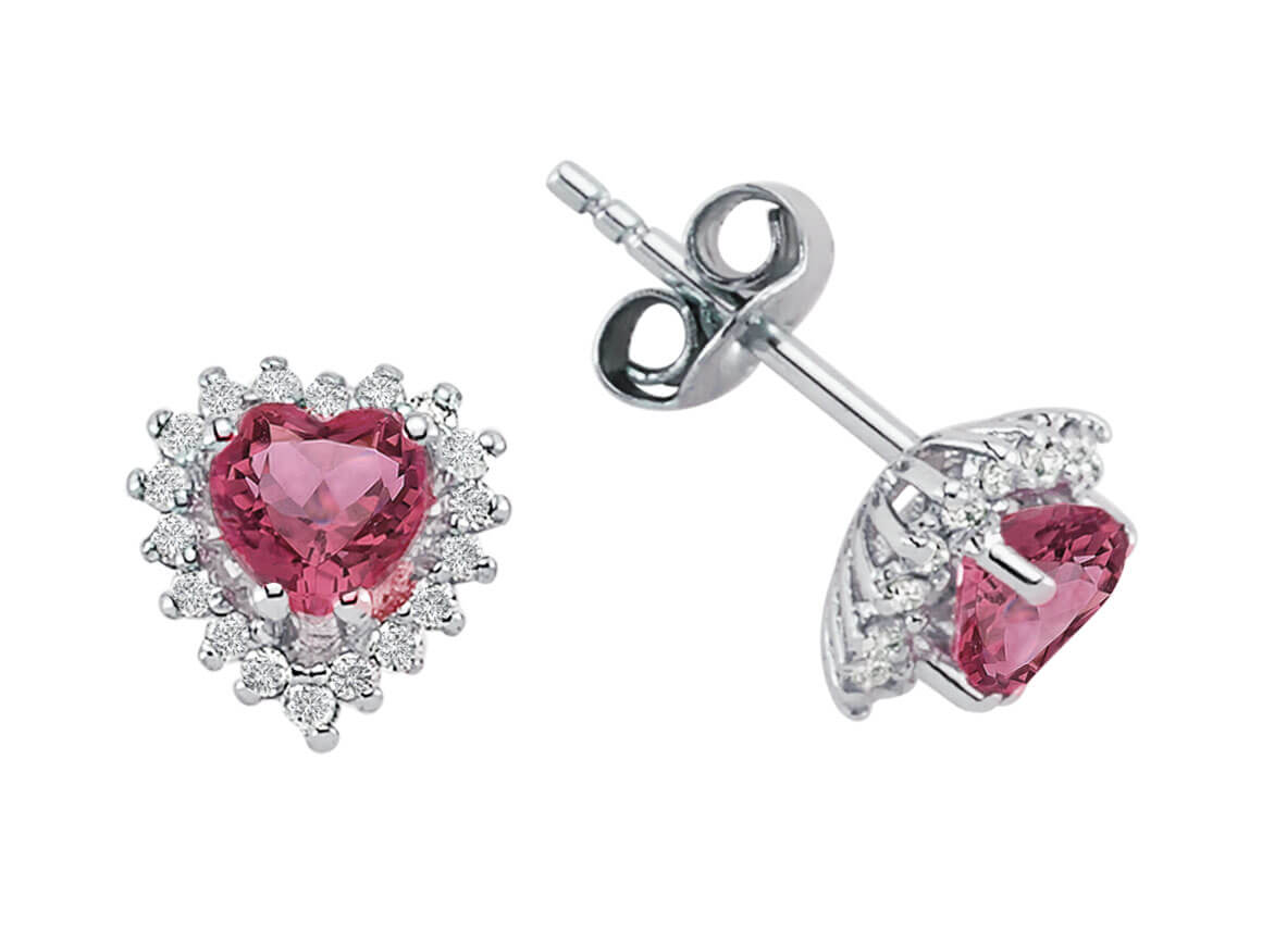 Diamond and Heart Pink Tourmaline Earrings