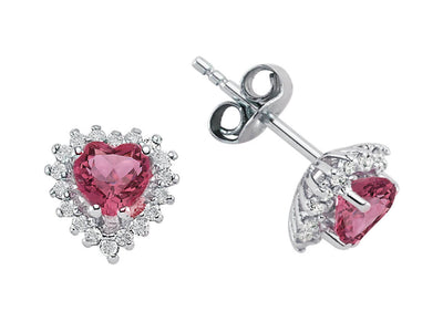 Diamond and Heart Pink Tourmaline Earrings