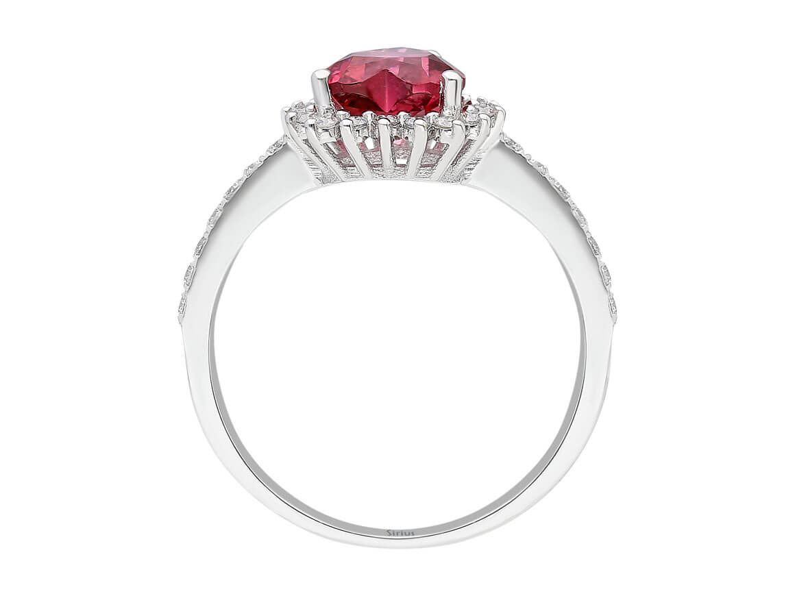 Diamond and Heart Tourmaline Love Ladies Ring in 14 K White Gold