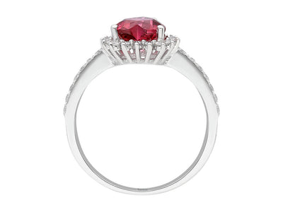 Diamond and Heart Tourmaline Love Ladies Ring in 14 K White Gold