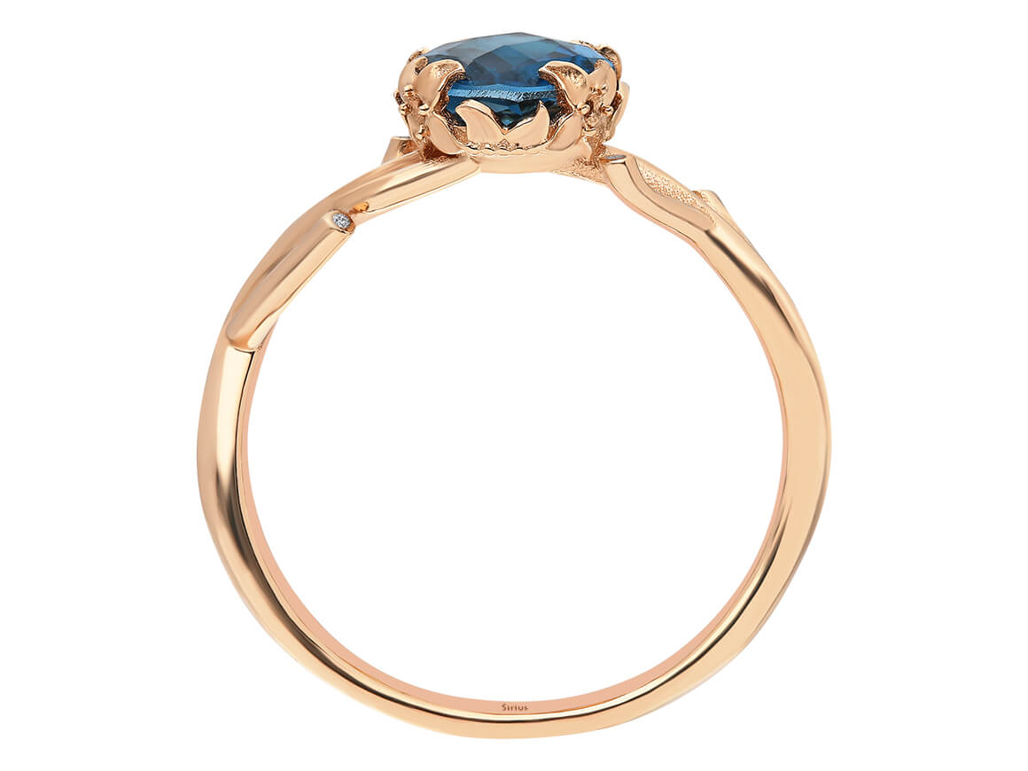 Diamant und London Blau Topas Ring in 585er 14K Rotgold - handgefertigter Diamantschmuck aus Feingold | Sirius Diamant