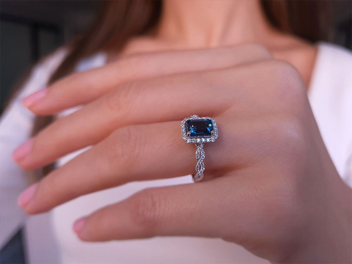 Diamond and London Blue Topaz Samsara Ring