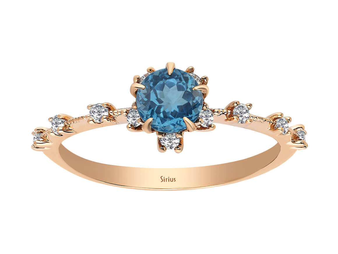 Diamant und London Blauer Topas Vintage Ring - handgefertigter Diamantschmuck aus Feingold | Sirius Diamant