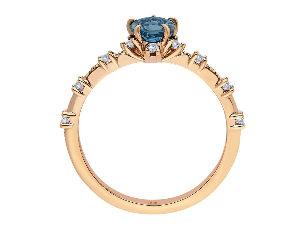 Diamant und London Blauer Topas Vintage Ring - handgefertigter Diamantschmuck aus Feingold | Sirius Diamant