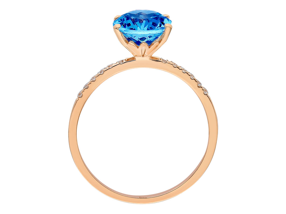 Diamant und London Blau Topas Ring in 585er 14K Rotgold - handgefertigter Diamantschmuck aus Feingold | Sirius Diamant