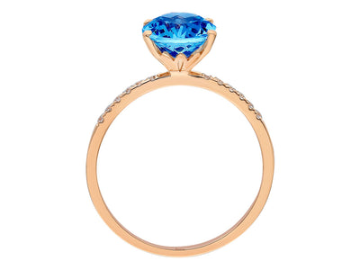 Diamond and London Blue Topaz Ring in 14K Rose Gold