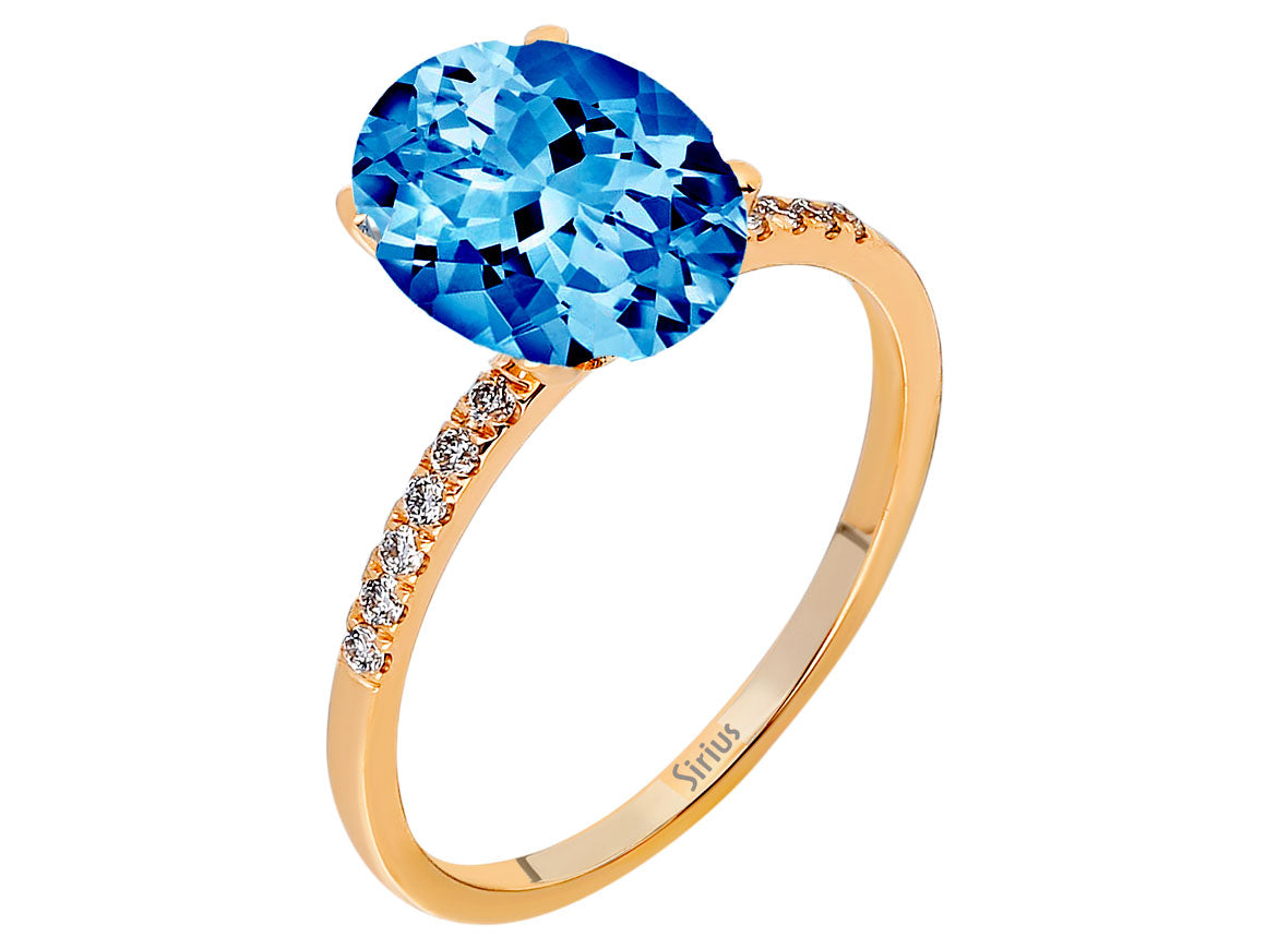 Diamant und London Blau Topas Ring in 585er 14K Rotgold - handgefertigter Diamantschmuck aus Feingold | Sirius Diamant