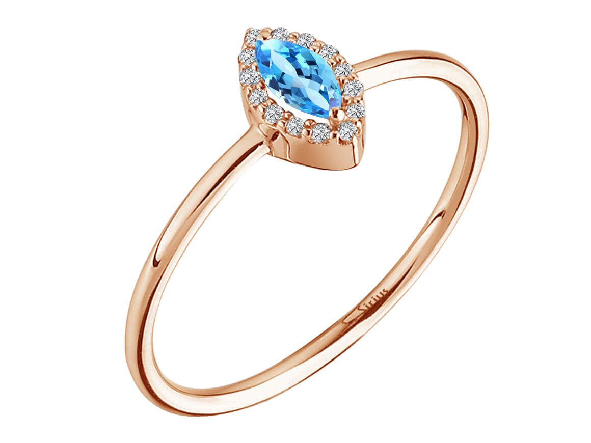 Azur Ring mit Diamanten und blauem Topas im Marquise-Schliff - handgefertigter Diamantschmuck aus Feingold | Sirius Diamant