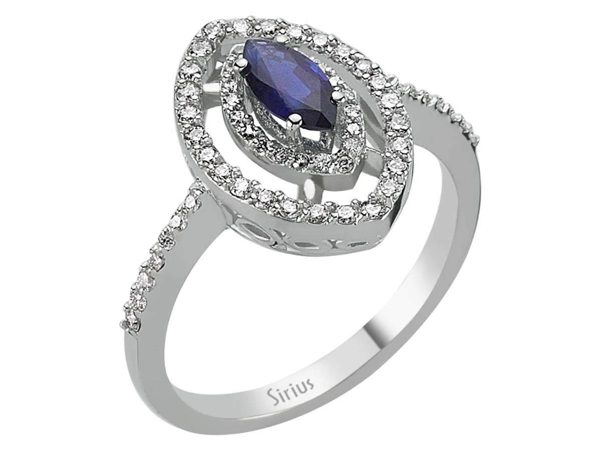 Diamant und Marquise Schliff Saphir Ring - handgefertigter Diamantschmuck aus Feingold | Sirius Diamant