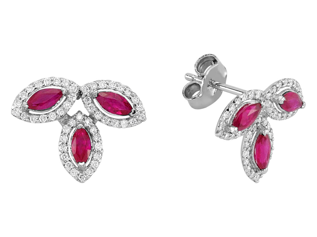 Diamond and Marquise Cut Ruby Earrings