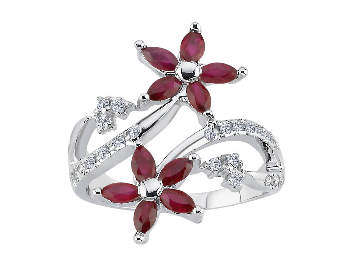 Diamond and Marquise Cut Ruby Ring