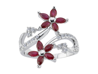 Diamond and Marquise Cut Ruby Ring
