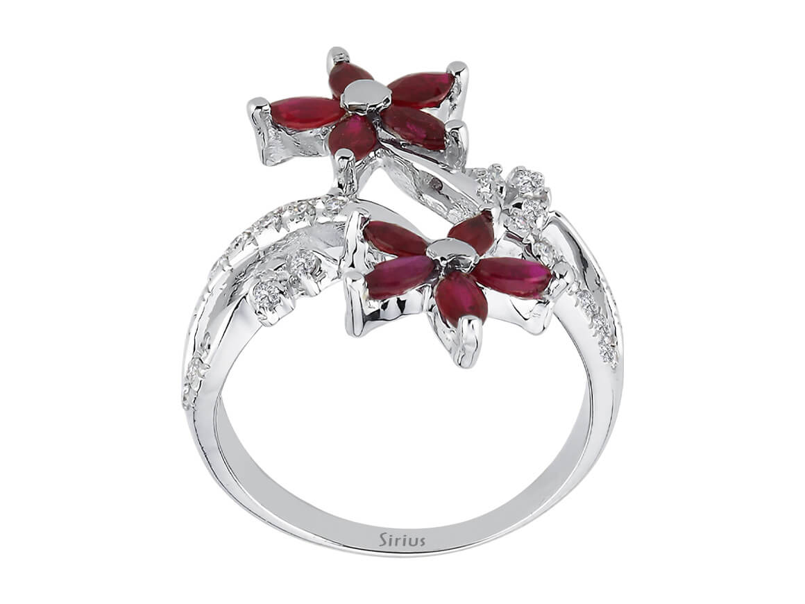 Diamond and Marquise Cut Ruby Ring