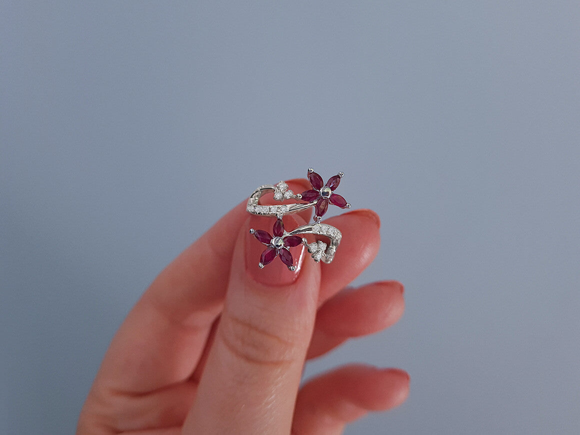 Diamond and Marquise Cut Ruby Ring