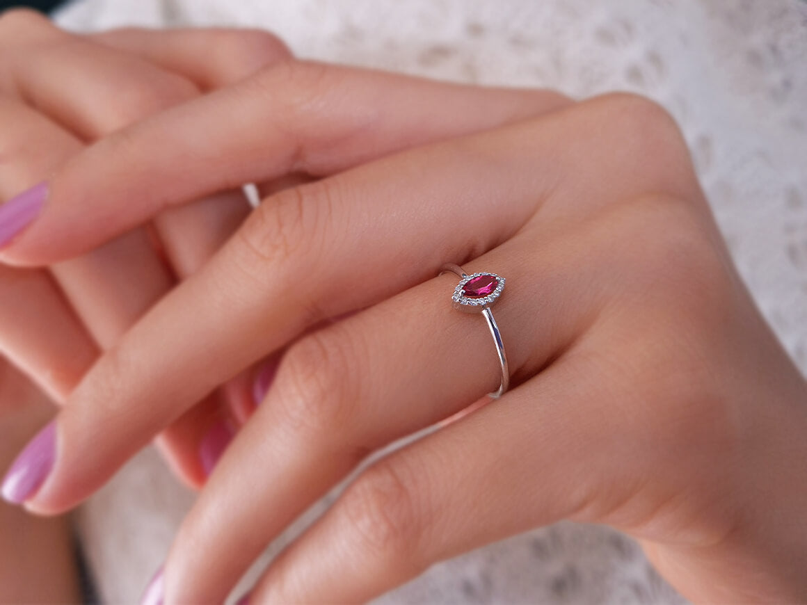 Diamond and Marquise Cut Pink Tourmaline Ring