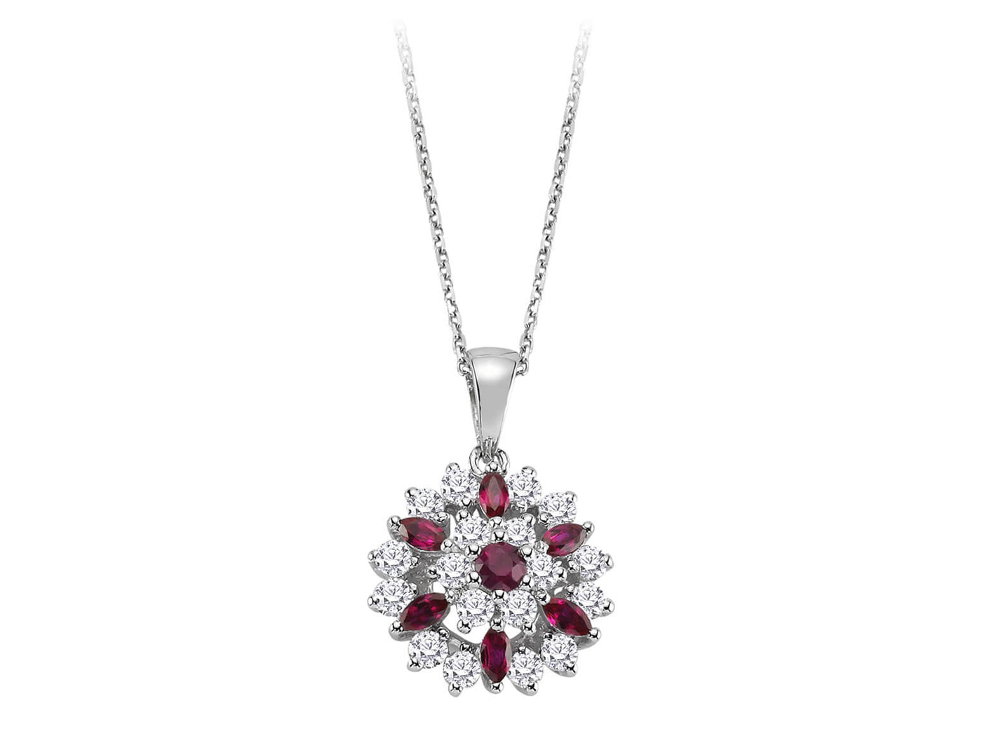 Diamond and Marquise Ruby Lily Necklace in 14 K White Gold