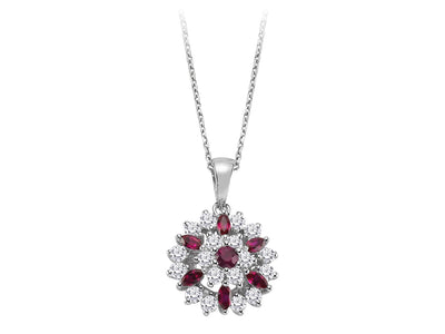 Diamond and Marquise Ruby Lily Necklace in 14 K White Gold