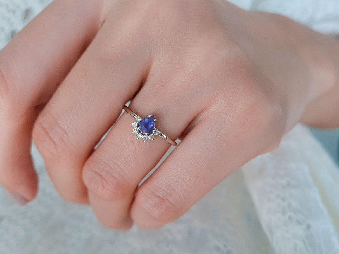Diamond and Pear Cut Sapphire Ring