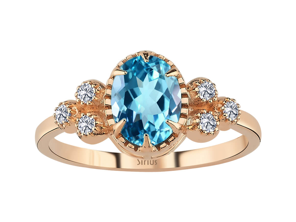 Diamant und Blauer Topas Marjatta Ring - handgefertigter Diamantschmuck aus Feingold | Sirius Diamant