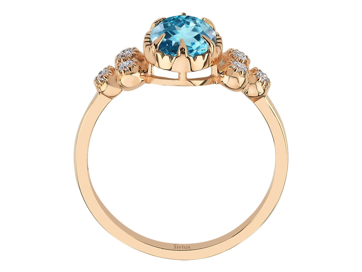 Diamant und Blauer Topas Marjatta Ring - handgefertigter Diamantschmuck aus Feingold | Sirius Diamant