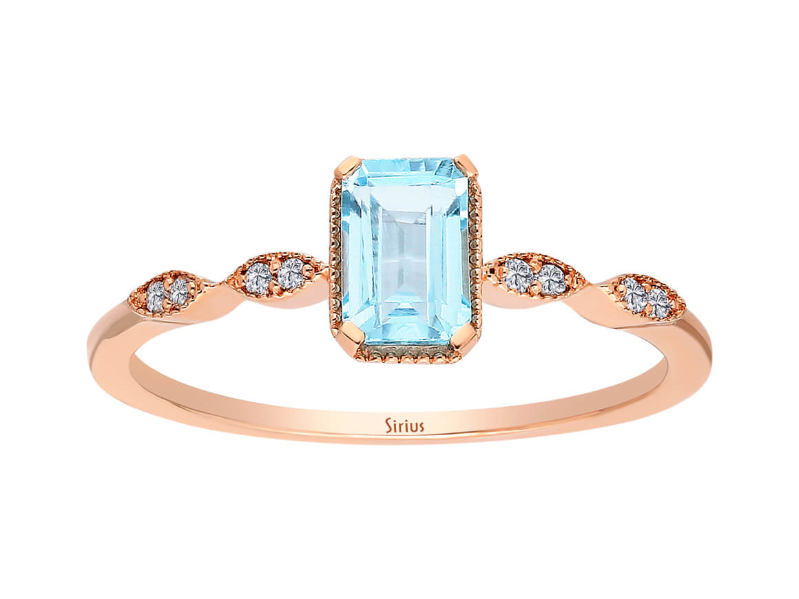 Diamond and Octagon Blue Topaz Aqua Ring