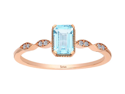 Diamond and Octagon Blue Topaz Aqua Ring