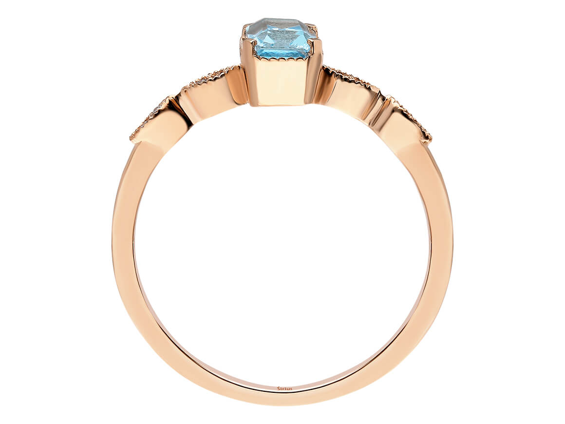 Diamant und Oktagon Blauer Topas Aqua Ring - handgefertigter Diamantschmuck aus Feingold | Sirius Diamant